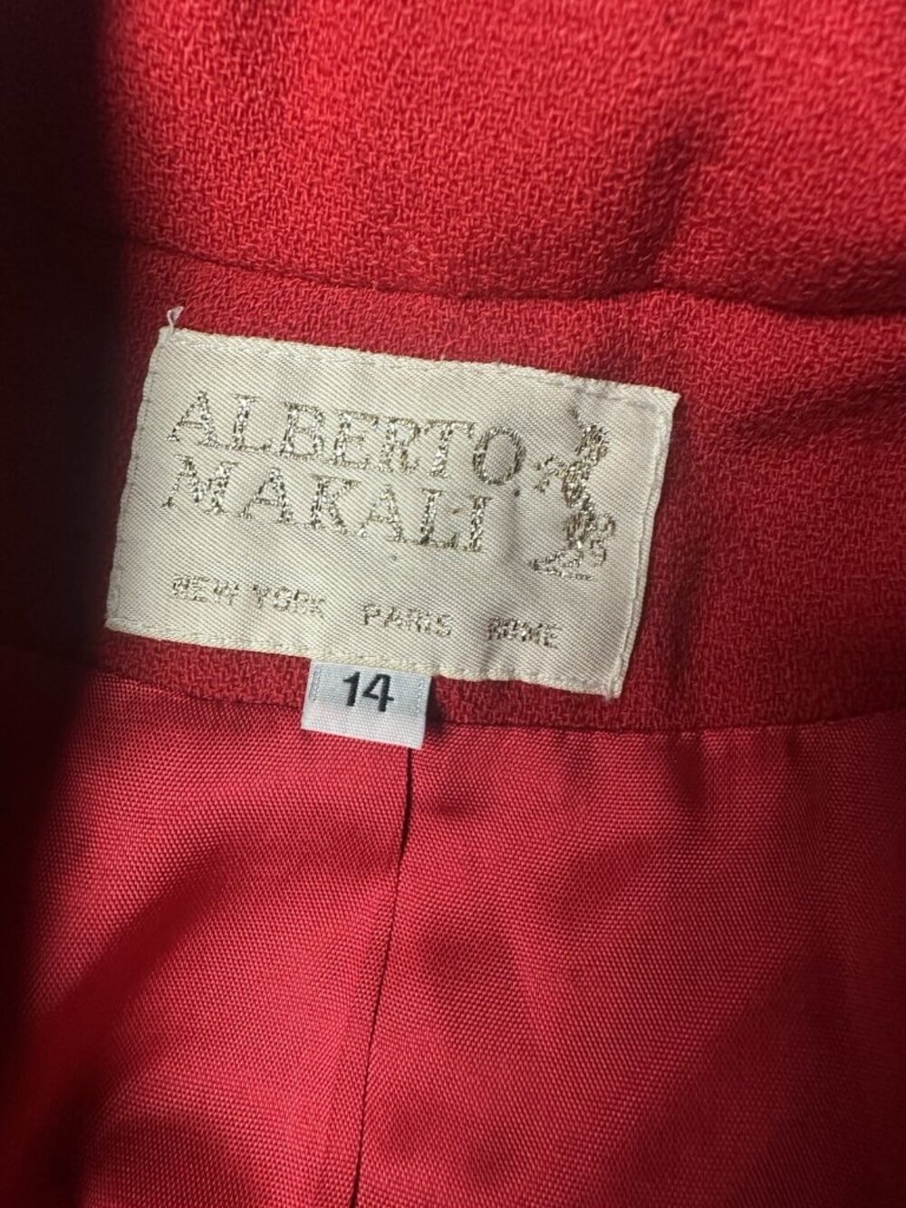 VTG Alberto Makali Red Power Blazer Jacket Gold Greek Key Lion Sunburst Size 14 - Picture 12 of 14